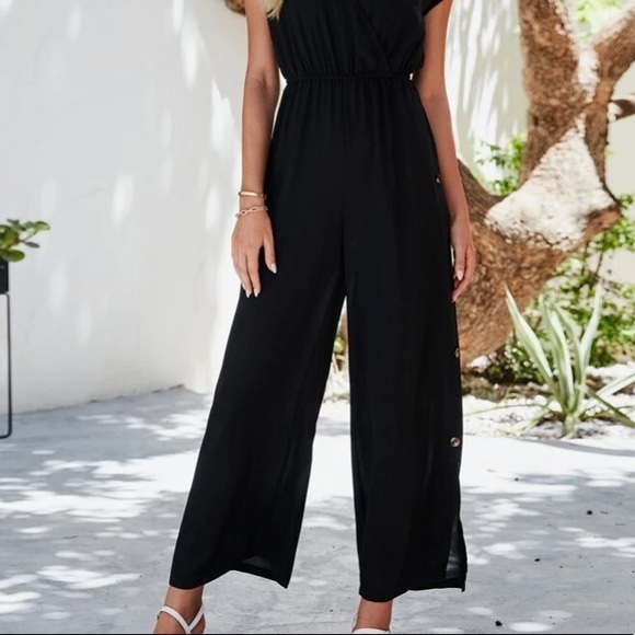Black Wide Leg Jumpsuit with Side Buttons in M - Picture 3 of 3